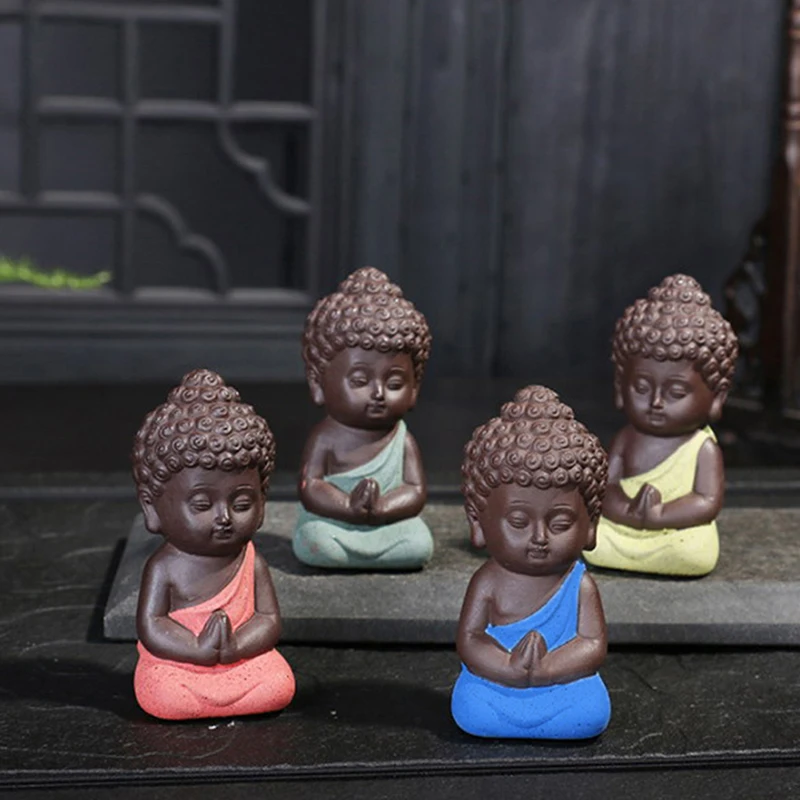 Керамический чай ПЭТ статуя Будды маленький монах фиолетовый; песок цвет песок украшения маленькие, как декоративная керамика украшения