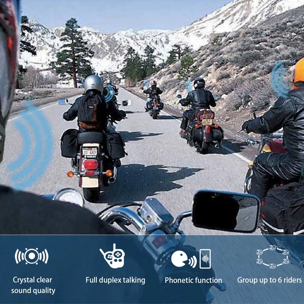 2 шт., Беспроводная Bluetooth гарнитура для шлема, мотоциклетный Интерком, 1200 м, многоканальный динамик HD для 6 райдеров, моторный Интерком