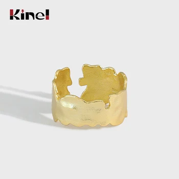 

Kinel Silver 925 Jewelry Korean Irregular Gold Color Open Finger Rings for Women Adjustable Design Anillos