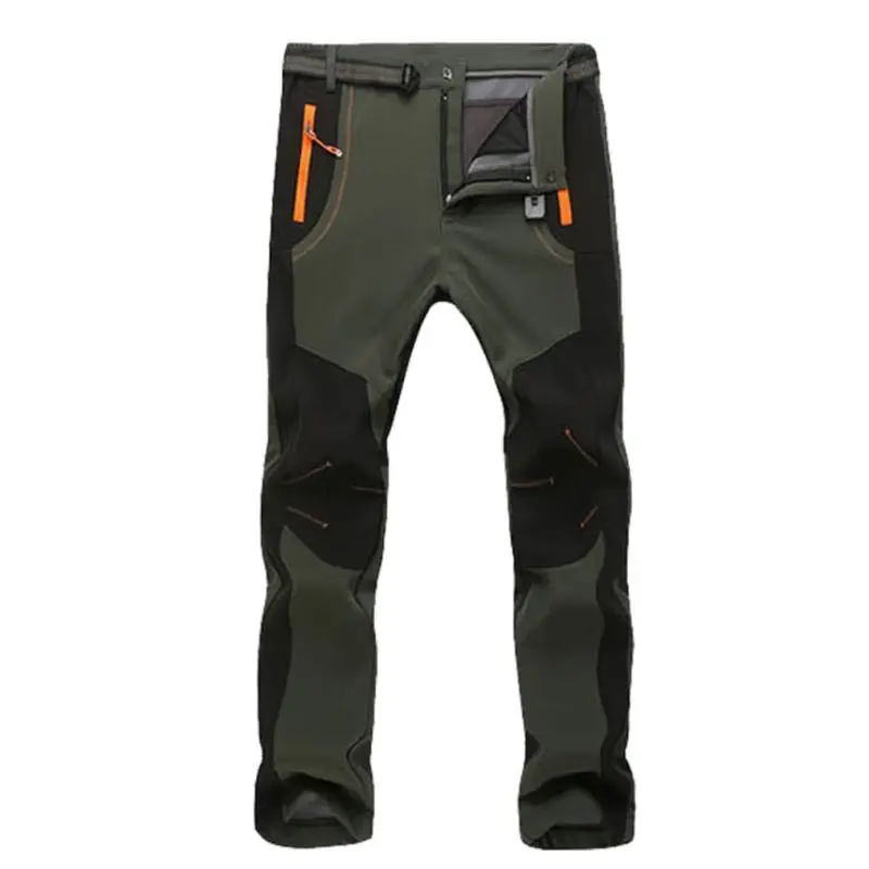 Men Army Green Для мужчин и женщин, для улицы, софтшелл, водонепроницаемые, походные брюки, зимние, ветрозащитные, утепленные, теплые, для снега, лыжные брюки с поясом, с карманами на молнии - Цвет: Men Army Green