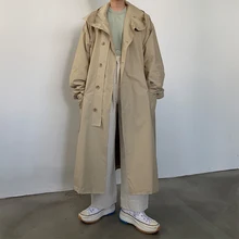 Мужская винтажная верхняя одежда, свободная хлопковая стеганая длинная куртка с капюшоном, пальто для мужчин и женщин, уличная ветровка, плащ