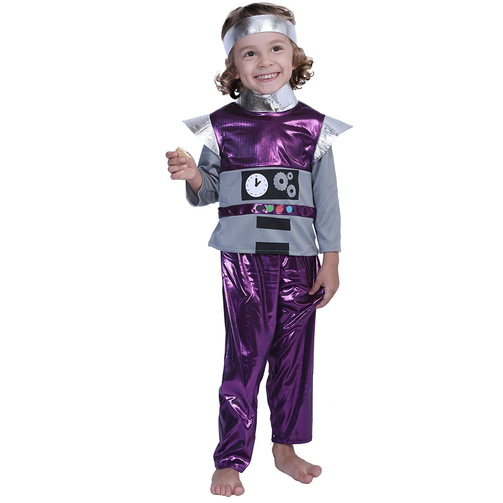 Eraspooky Retro Purple Time Robot Cosplay Adult Alien Astronaut Outfit Halloween Costume For Kids Party Group Couple Fancy Dress Cosplay Costume