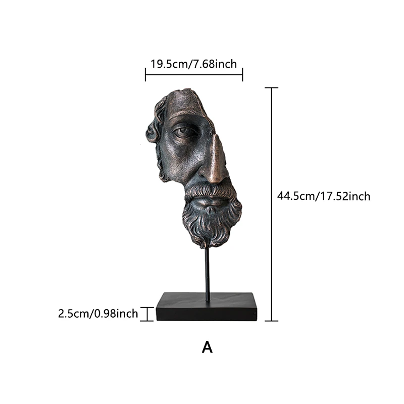 A Human Face Resin Decoration Sculpture Antique Decoration Figurines Sculpture Crafts Home Decoration LivingRoom Study Ornaments - Цвет: A