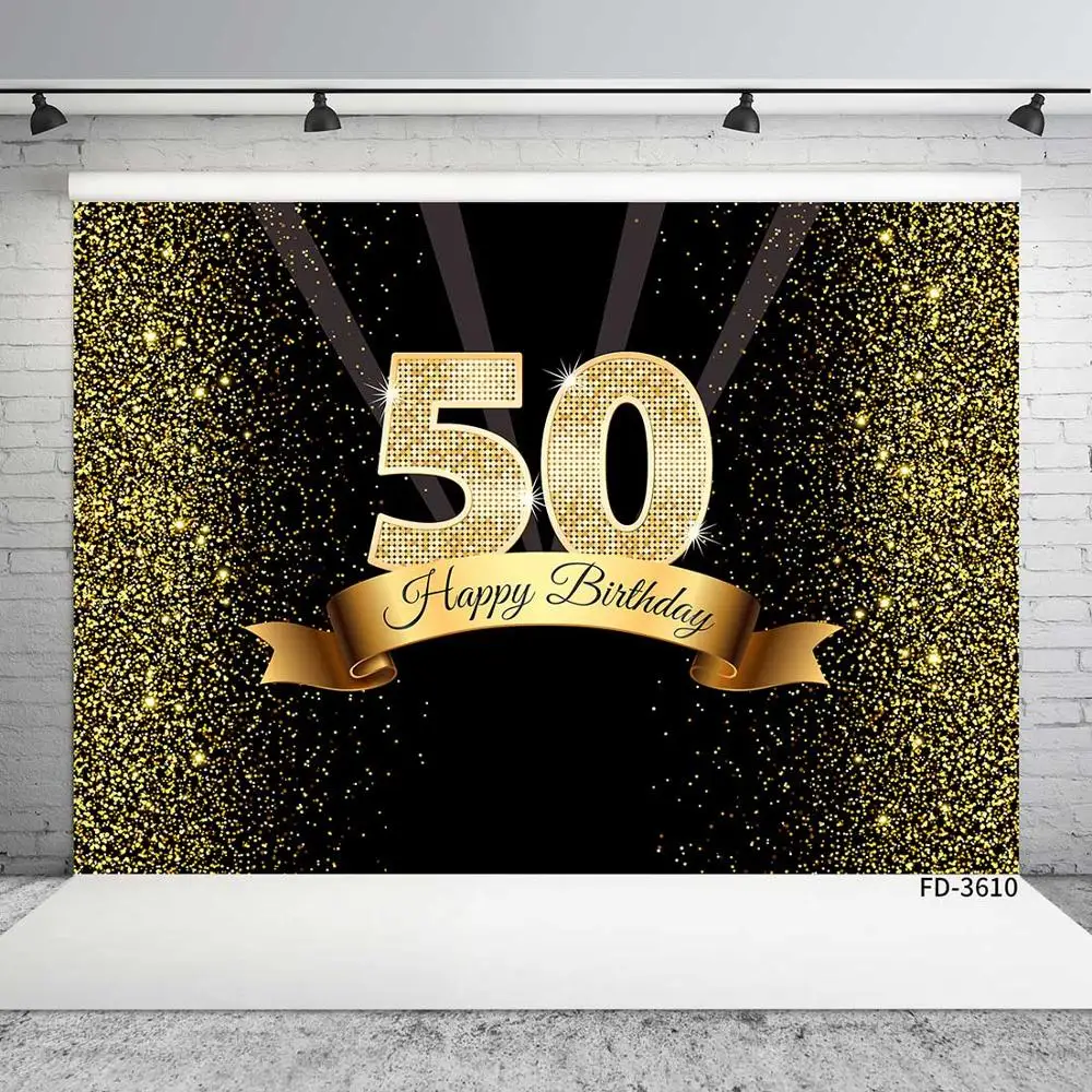 Happy 50th 40 30 25 18 Birthday Party Photo Background Props Gold Polka Dot Sequins Poster Photography Backdrops Photo Studio photo backdrop