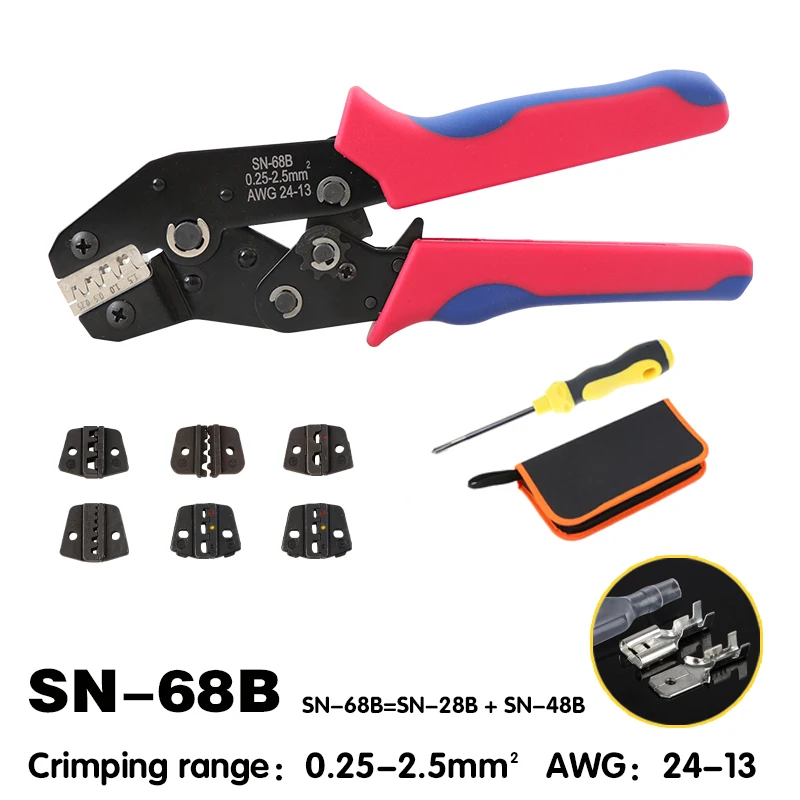 

Crimping Pliers Set SN-68B(=SN-48B+SN-28B) Jaw Kit for 2.8 4.8 6.3 VH3.96/Tube/Insulation Terminals wire 0.25-2.5mm2 sn 48BS