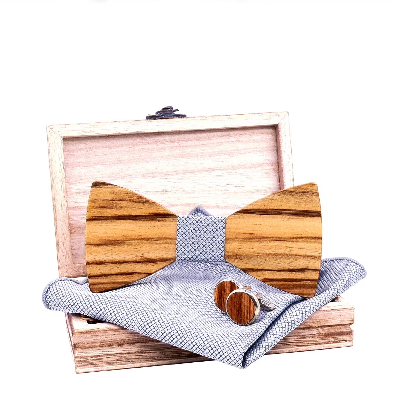 

Sitonjwly Adult Mens Wooden Bowtie Pocket Square Cufflinks Set Man Wood Bow Ties corbatas Hombre pajarita Accessories Gifts