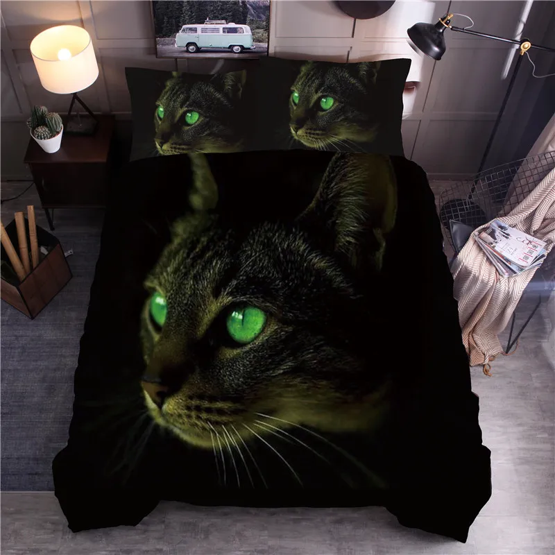 

3D Cat Printing Bedding Set Animal Duvet Cover Pillowcase Set Queen King Quilt Cover 2/3pcs (No Filling No Sheet)