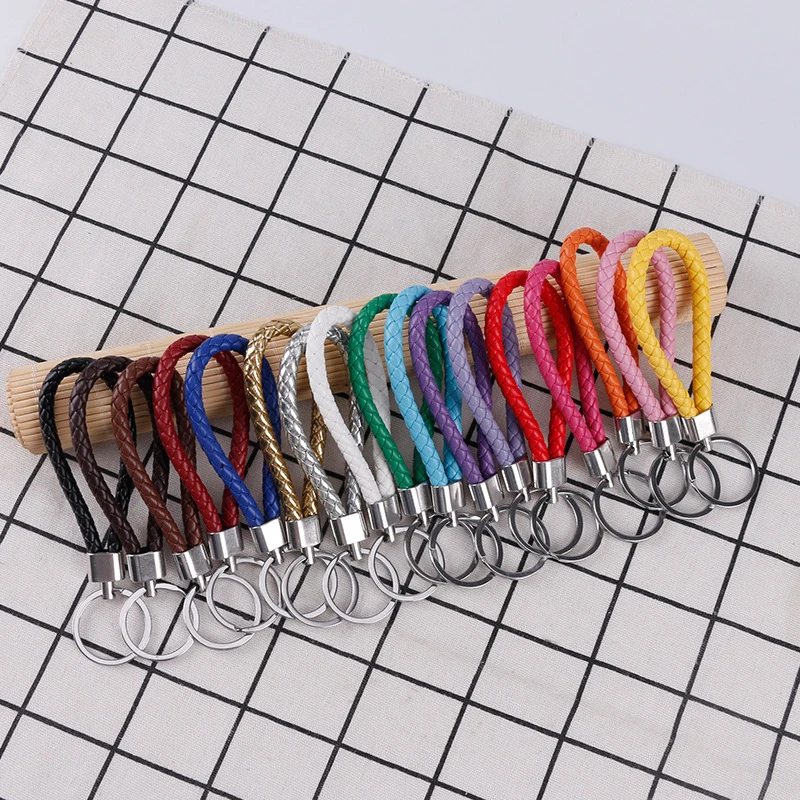 PU Leather Braided Woven Rope Keychain DIY Bag Pendant Key Chain Holder Key Car Trinket Keyring For Men Women Gift Jewelry 1 PCS