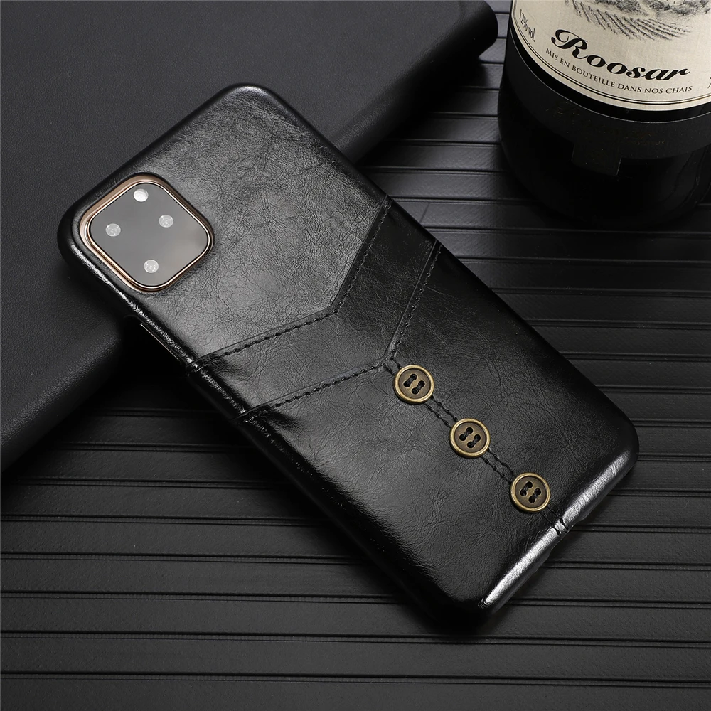 Ретро кнопка с кармашком для карт чехол Apple iPhone 11 Pro Max Роскошный кожаный Модный