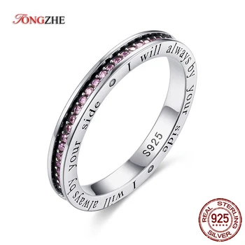 

TONGZHE Engagement Rings for Women Letter 100% Sterling Silver Wedding Proposal Romance Pink Austrian Crystals Ringlet Jewelry