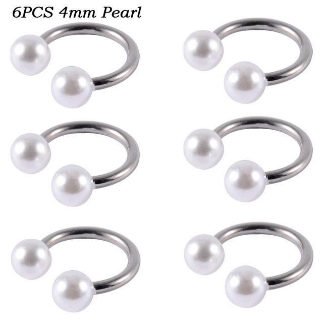 Surgical Steel&Faux Pearl Horseshoe Barbell Septum Ring Cartilage Daith Helix Tragus Earring Circular Barbell piercing 16G