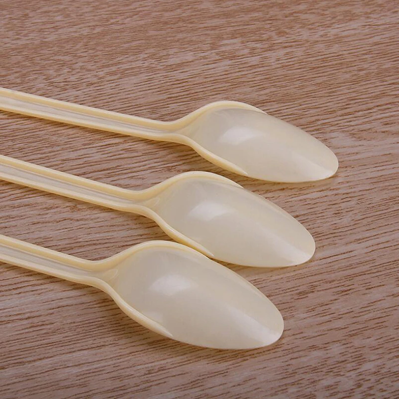 100pcs Thick Disposable Plastic Spoon Long Handle Dessert Spoon Milk Tea Smoothie Spoon Long Ice Spoon