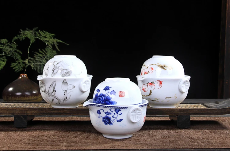 Керамический чайный набор включает 1 кастрюлю 1 чашку, высококачественный элегантный Gaiwan, красивый и легкий чайник, чайный набор кунг-фу