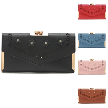 

New Women's Purse Long Hasp Wallet Hollow Out for Women Leather Ladies Wallets Card Package