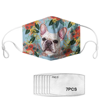 

Joyful Dog Printed Face Mask for Men Women Kids Flower Pug Anti-dust Mouth Mask with Filters Anti-haze Reusable Mask