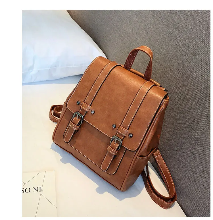 2019 Vintage Women Backpack Purse School Bag for Teenage Girls Retro Leather Backpacks Black Red Travel Back Pack Small Rucksacks (2)