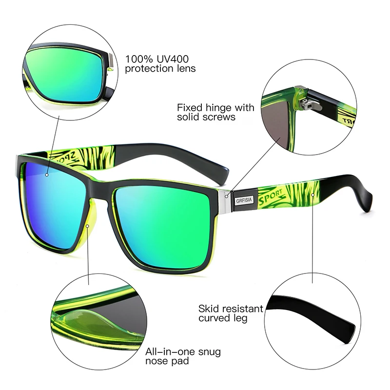 HGE-H, спортивные, стильные, поляризационные солнцезащитные очки, мужские, очень классные, цветные, квадратные, солнцезащитные очки,, УФ, фотохромная линза, очки для вождения