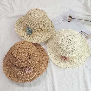 

CHILDREN'S Straw Hat Summer Girls Beach Hat Topee Korean-style Flower Princess Foldable Sun-resistant Baby Sun Hat