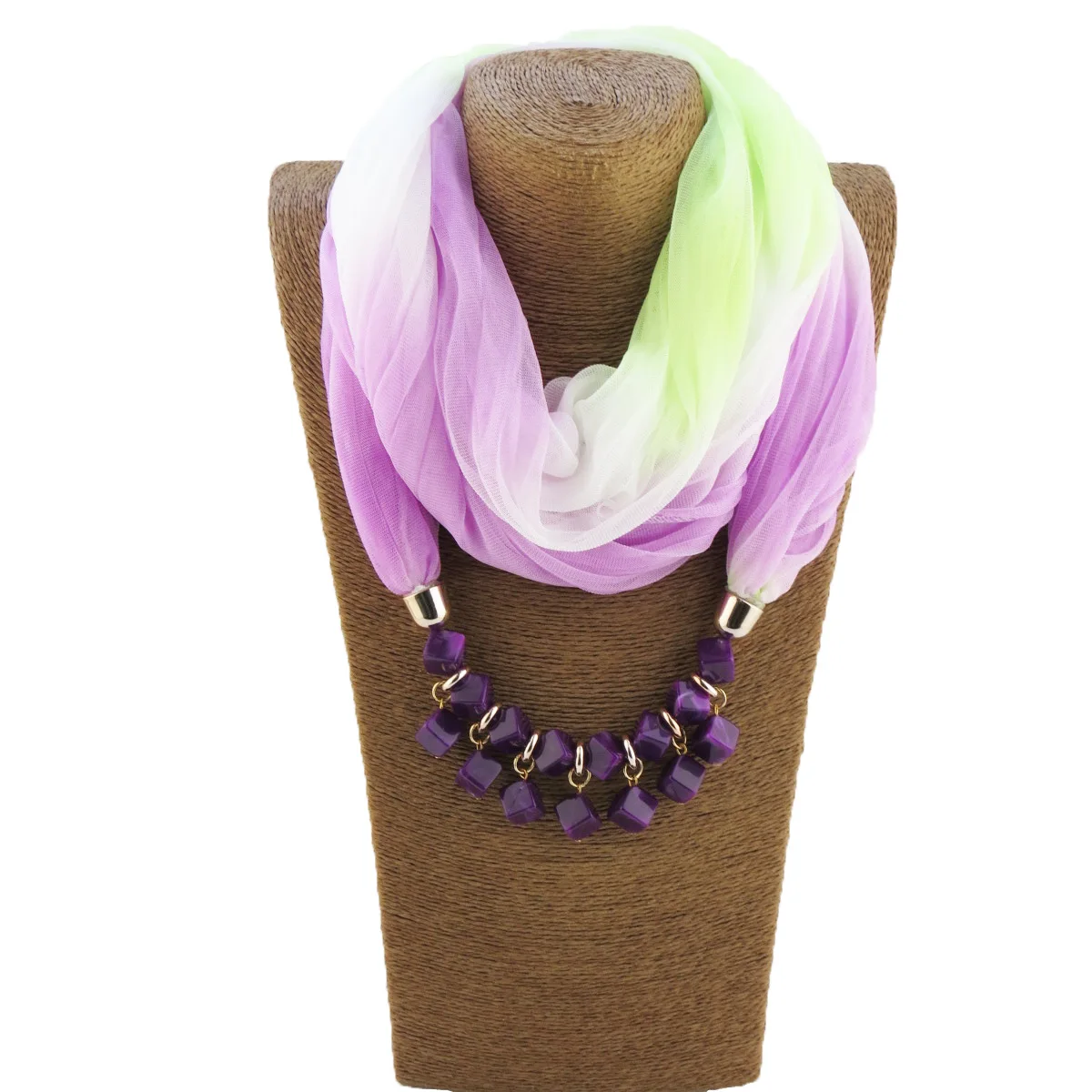 He03111f858664a6392503994fade3d96b Fashion Lady Gradient Color Silk Scarf Ring Simple Bead Pendant Necklace Ring Scarf Multi-style Lady Muslim Head Scarves Hijabs Mallzona