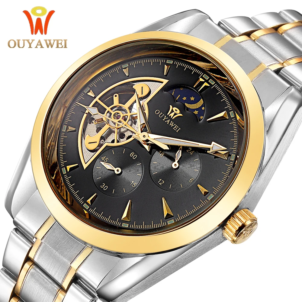 

Luxury Black Gold Sliver Automatic Mechanical Men Watch Skeleton Bracelet Clasp Self-wind Male Wrist Watch relogio masculino