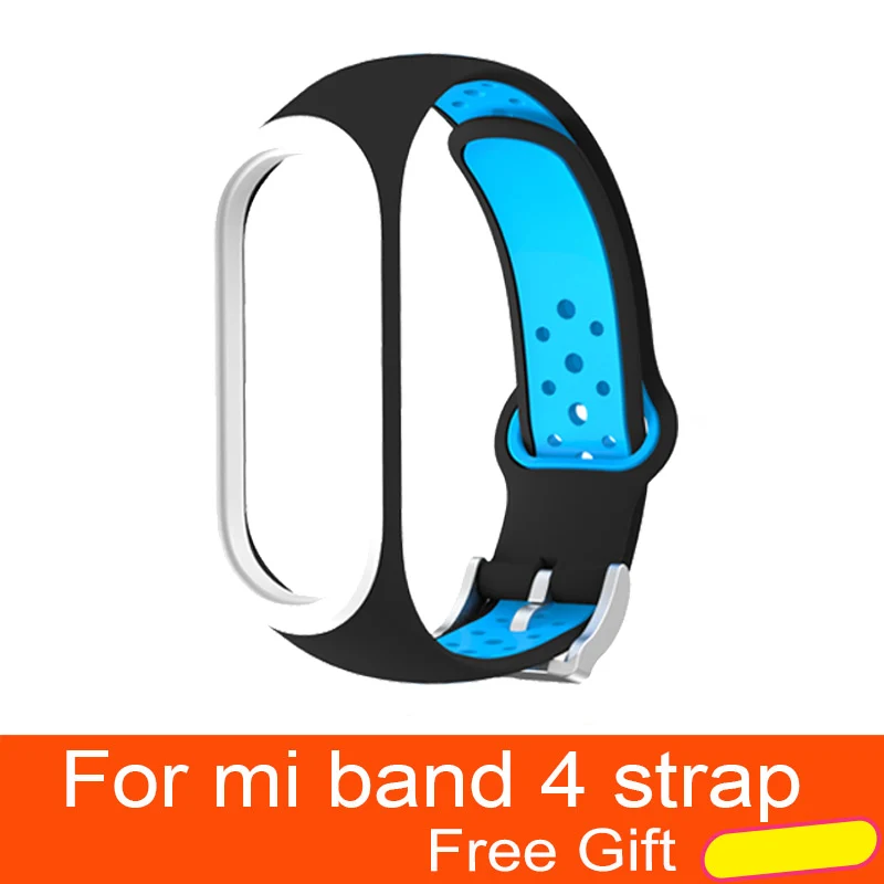 Black-blue Для Xiaomi mi Band 4 ремешок Смарт аксессуары Замена водонепроницаемый двойной цвет силиконовый браслет для mi Band 4 NFC ремешок - Цвет: Black-blue