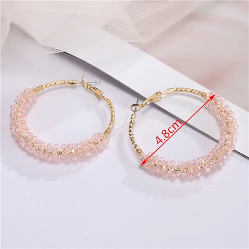 pink 1 пара великолепных блестящих кристаллов ручной работы кольца для ушей круглые большие роскошные серьги Хобо золотые для женщин девушек вечерние ювелирные изделия - Окраска металла: pink