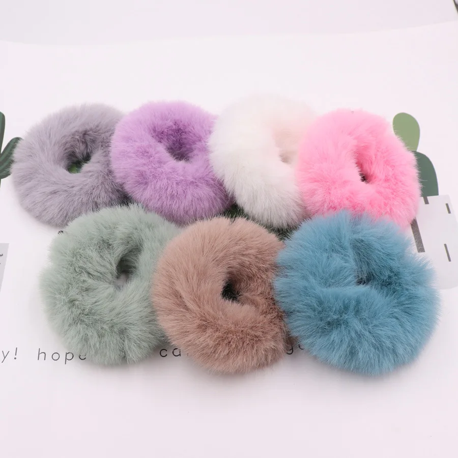 Women's Hair Accessories Fashion Girls Elastic Faux Rabbit Fur Scrunchie Hair Rope Mink fur Ponytail Holder Elastic Plush Hair Ring Hair Accessories t19 black head scarf