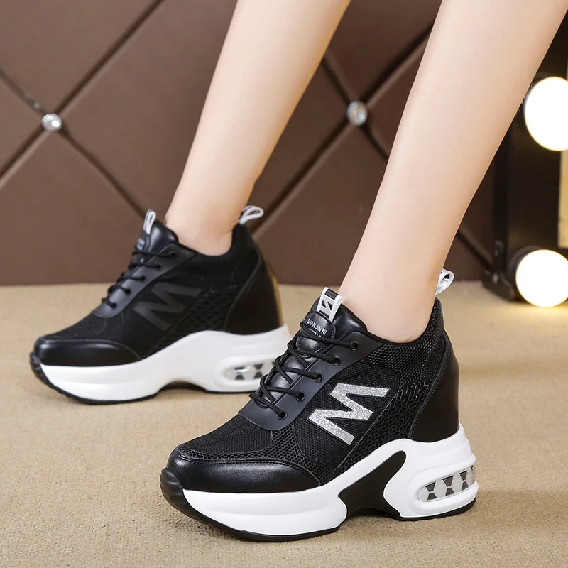 

Rubber Platform Shoes Women Vulcanized Shoes Woman Spring Round Toe PU Female Sports Shoes lace-up Sneakers Women Casual Wedges