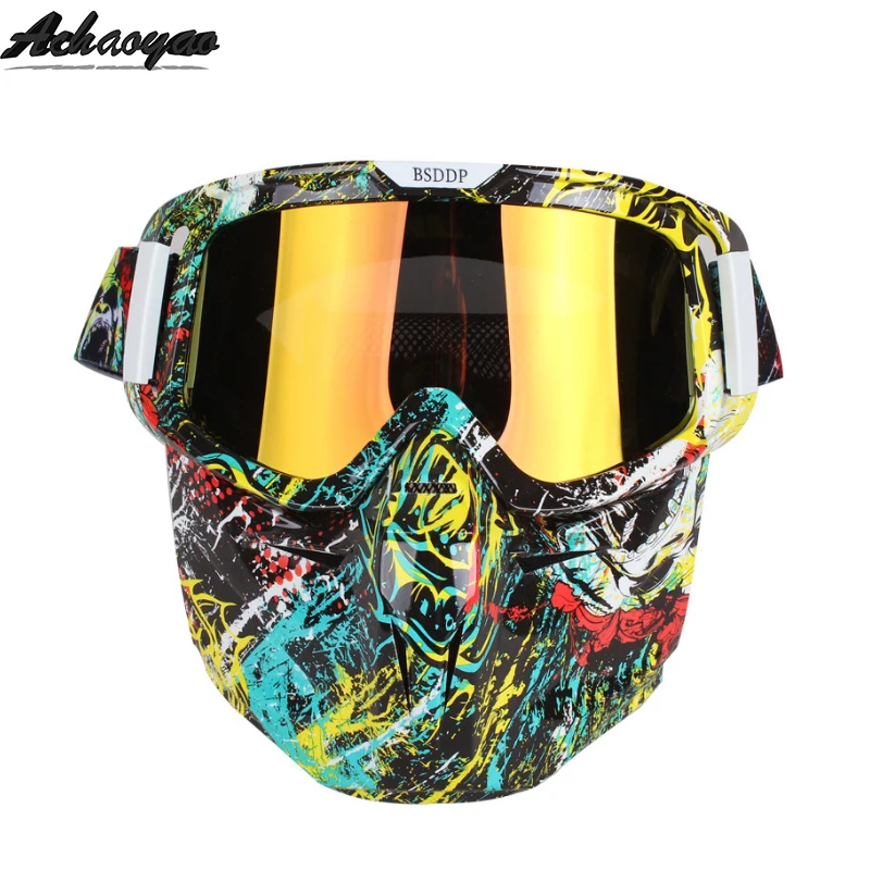 Винтажные мотоциклетные очки okulary Moto шлем очки ретро gafas Съемная модульная маска рот фильтр очки для мотокросса óculos - Цвет: 9