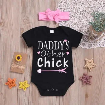 

Baby Short Sleeve Jumpsuit Cotton Daddy Day Summer Romper+Hair Band Two Piece Set Newborn Girls Overalls Clothes ropa bebe