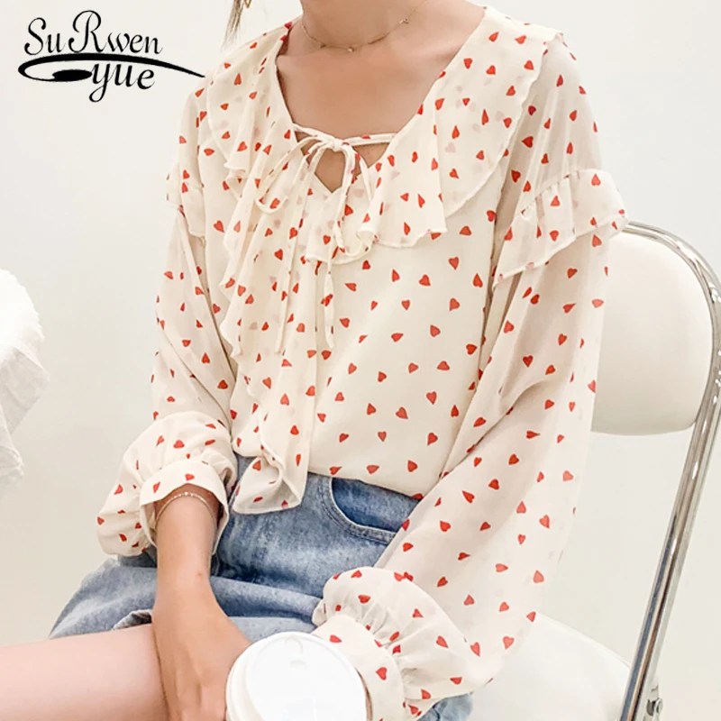 

2019 New Fashion Casual Loose Women Blouse Bow Party Beach Blouse Chiffon Women Tops Long Sleeve V-neck Women Clothing 5333 50