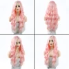 AZQUEEN-pelucas de pelo Rosa largo para mujer, pelo sintético resistente al calor, con ondas al agua, parte media, Natural ► Foto 3/5