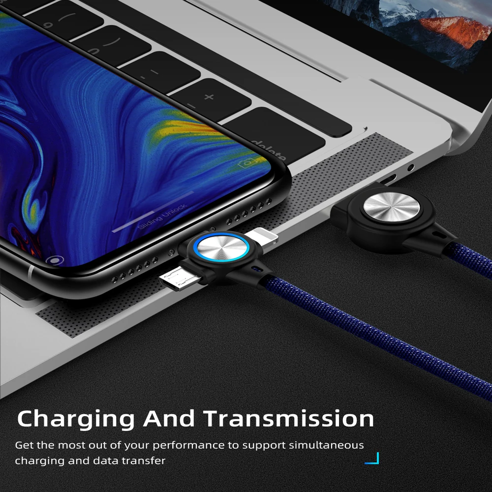 3A быстрое зарядное Освещение 3 в 1 USB кабель светодиодный Micro type лента C для iPhone 11 Pro X Max samsung S10 Note 10+ Xiaomi RedMi 9 Mix
