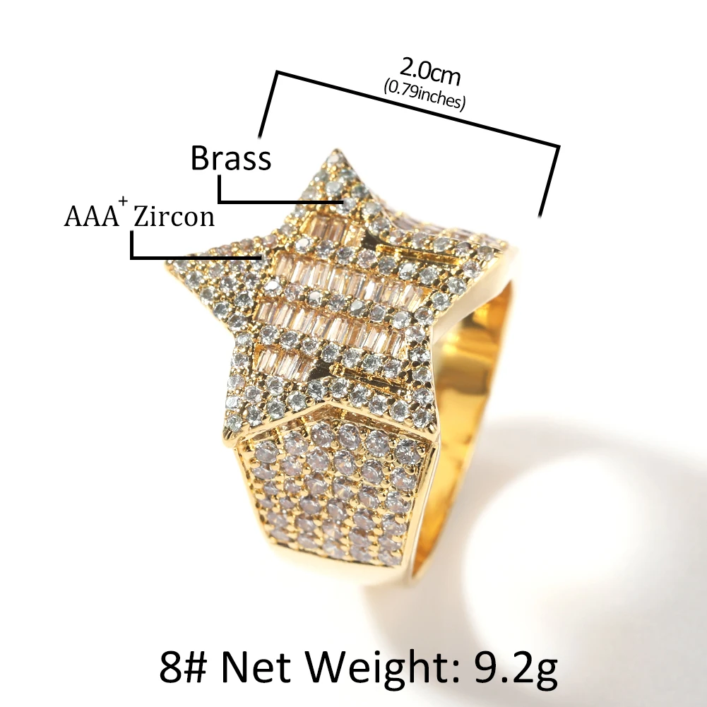 TBTK  Star Rings Full Iced Stripe BaguetteCubic Zirconia Hiphop Ring Jewelry Gift For Men And Women Drop Shipping