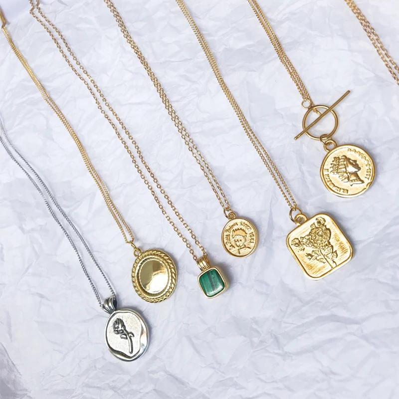 Femme 925 Sterling Silver Coin Pendant Necklace Flower Angel Engraving Retro Personality 18K Gold Chain Collier Jewelry | Украшения и