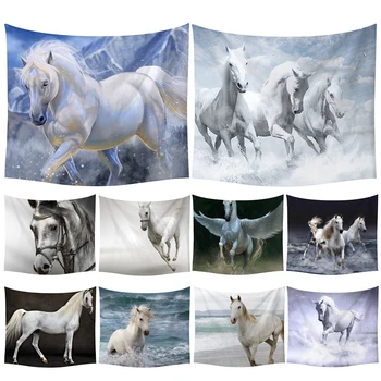 

72*92cm White Horse Print Soft Wall Cloth Tapestry Polyester Hanging Wall Carpet Decorative Tablecloth Blanket Home Decor 60002