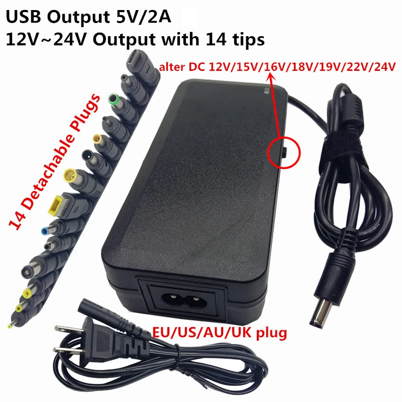USB 5V 2A type-c вилки регулируемые 120W AC в DC 12V 15V 16V 18V 19V 22V 24V Универсальный адаптер питания adaptador зарядное устройство