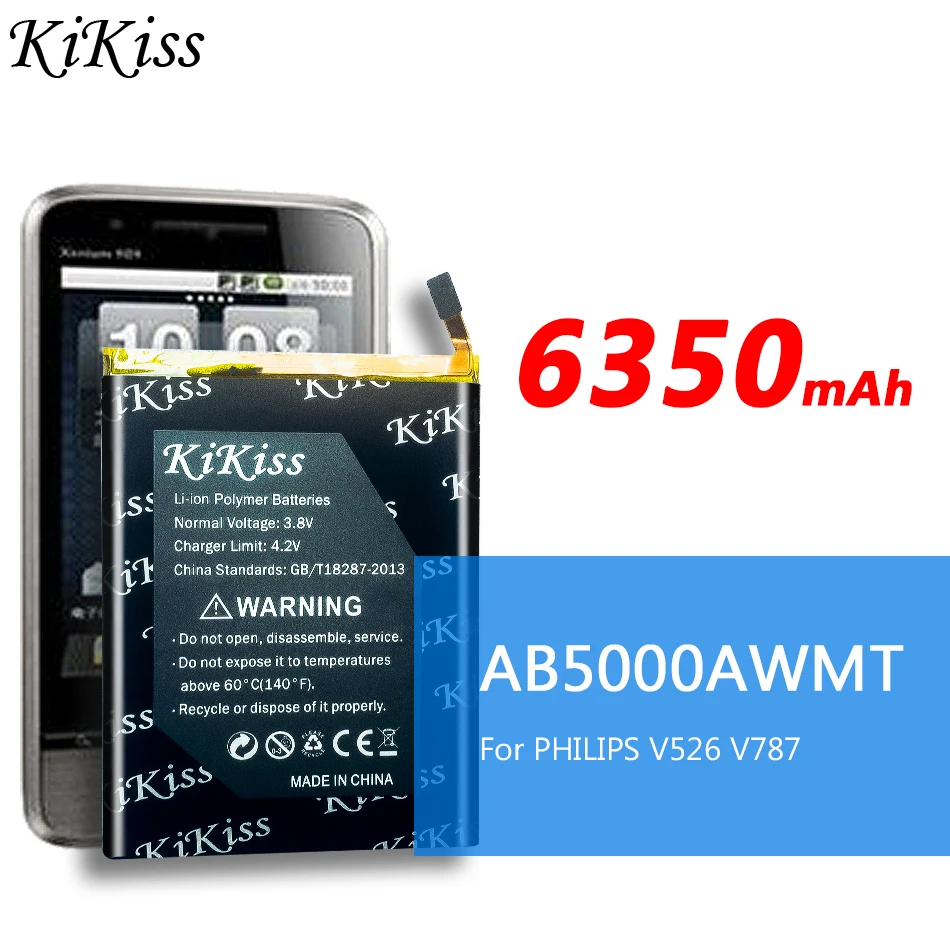 6350 мАч аккумулятор большой мощности для Xenium CTV787 CTV526 мобильный телефон AB5000AWMT для PHILIPS V787 V526 V377 мобильный большой емкости