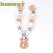 Fosmeteor – anneau de dentition en bois pour bébé, chaîne de sucette en hêtre, anneau de rongeur, hochet d'allaitement, Perle de qualité alimentaire, ensemble de jouets en perles de Silicone