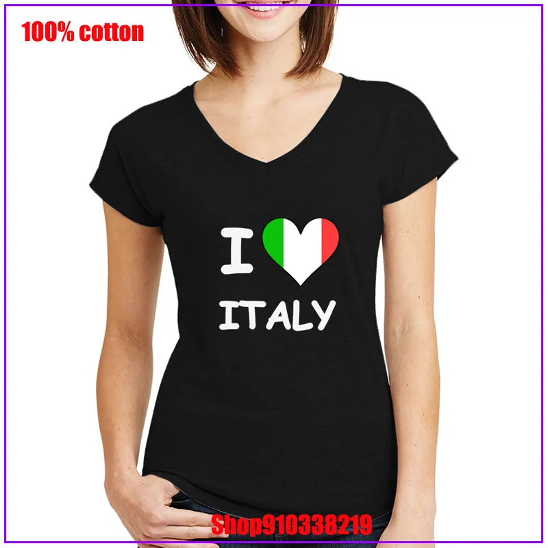 I Love Italy Heart Flag 1 Logo Printed Female Fashion T Shirt custom v neck tshirts with label high quality women's top | Женская