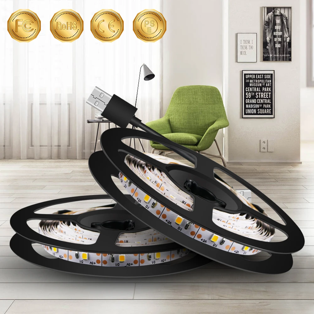 #Best 0.5M~5M EU US Plug 220V LED Strip Lights USB 5V Led Strip TV Backlight Lamp 2835 SMD Decorate Lighting Indoor Luces Led Navidad