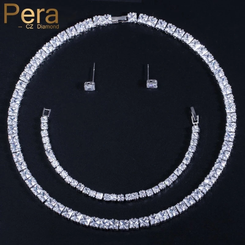 

Pera High Quality AAA+ Cubic Zirconia Mirco Pave Full Sparkling Big Square Shape Choker Necklace Earring Bracelet for Women J030