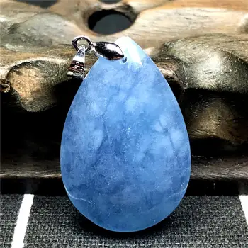 

Top Natural Ocean Blue Aquamarine Necklace Pendant For Woman Man Crystal Silver 34x23x10mm Beads Water Drop Stone Jewelry AAAAA