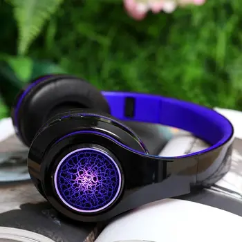 

Wireless Bluetooth Volcanic Pattern LED Light Headphone Volume Control Noise Canceling Headset Sports Bass Headphones With MIC