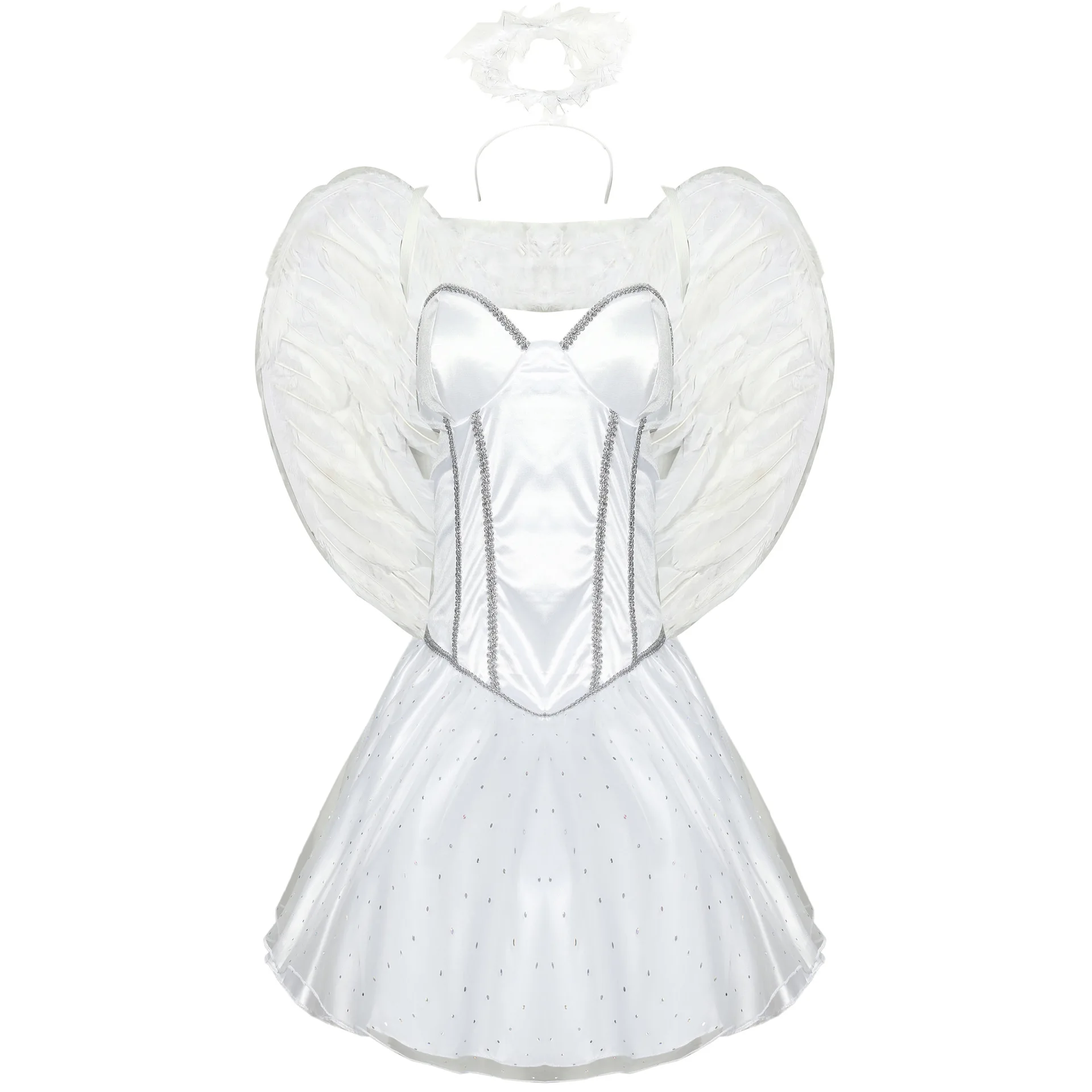 Карнавальный костюм на Хэллоуин для женщин, белое ангельское платье вампира с крыльями, сексуальная одежда для взрослых, C58604CH