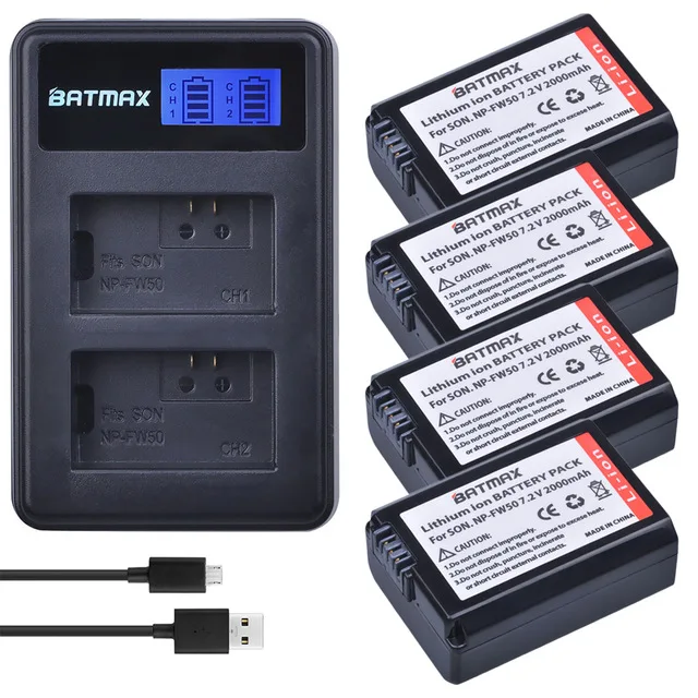Batmax NP-FW50 npfw50 NPFW50 Батарея+ ЖК-дисплей Dual USB Зарядное устройство для sony NEX-7 NEX-5N NEX-5R NEX-F3 NEX-3D Alpha a5000 a6000 DSC-RX10 - Цвет: 4B with charger