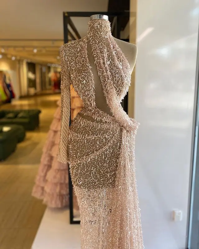 evening dresses for weddings LORIE Modern Mermaid Evening Dress 2021 Elegant Tulle Sequins High Neck Prom Gowns Long Party Gown Vestidos De Noche evening wear for women