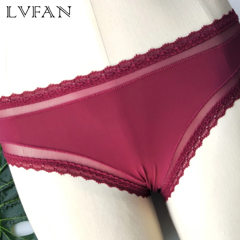 3 Pcs/lot New seamless lace edge comfortable in a solid color middle waist student ice silk ladies LVFAN BS008