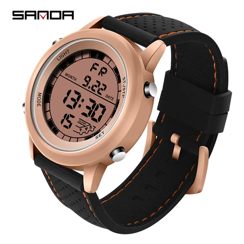 Rose Gold SANDA чехол из нержавеющей стали цифровые мужские часы лучший бренд класса люкс военные спортивные часы водонепроницаемые часы мужские часы - Цвет: Rose Gold