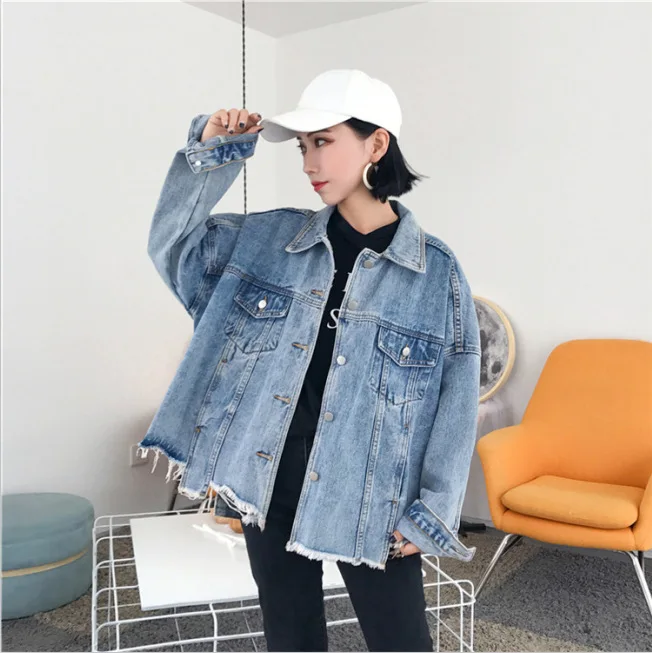 Finest  Loose-Fit Printed Letter Hip Hop Style Jeans Coat Women's Extra-large Autumn Clothing Irregular Lon